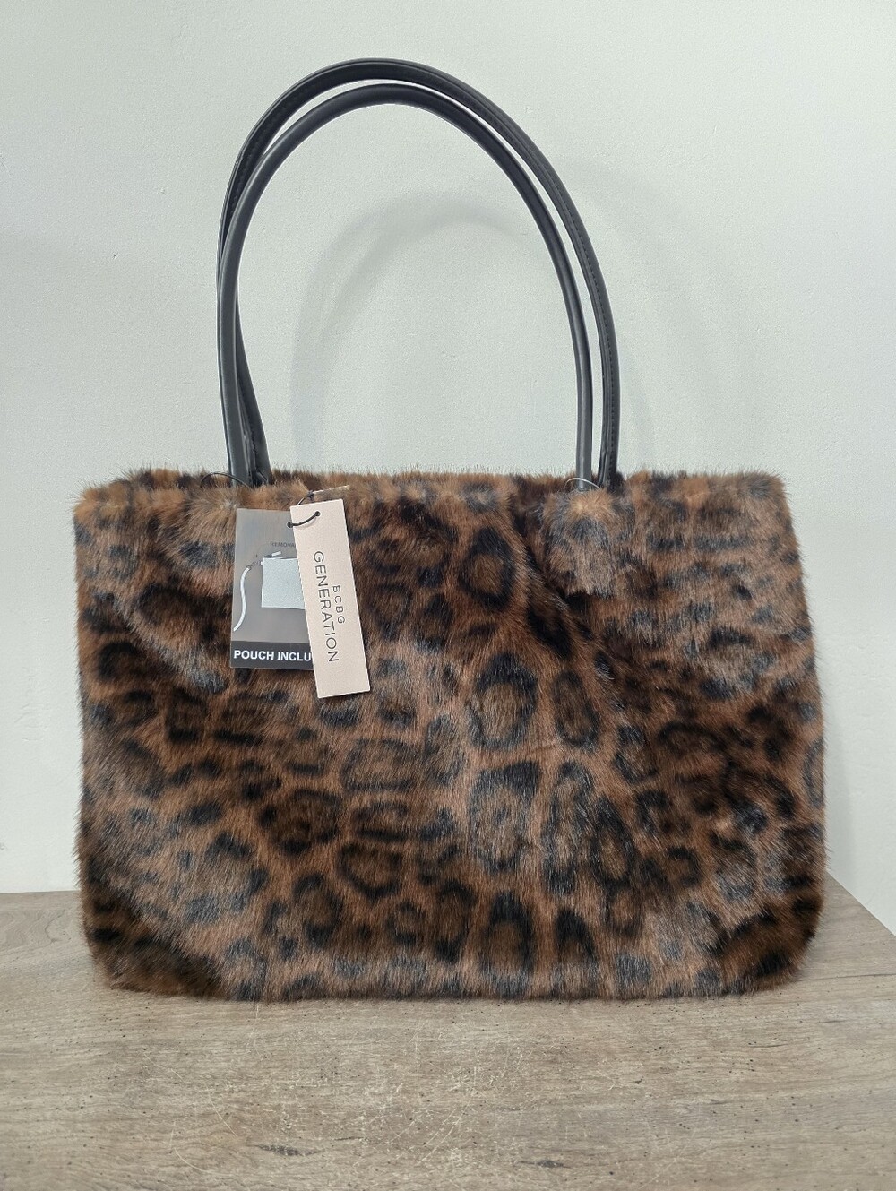 BGBG Leopard Print Faux Fur Shoulder Bag with pouch New Viral